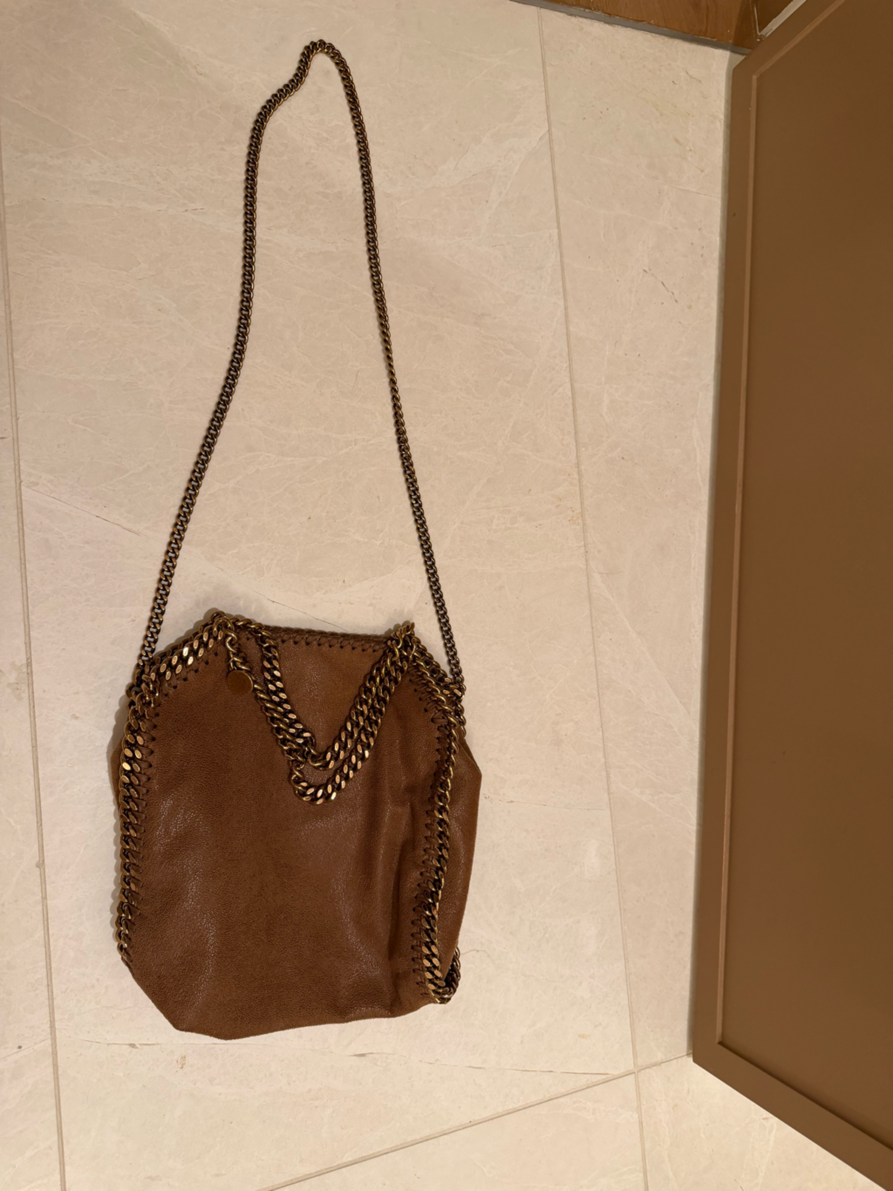 Stella Mccartney Brown Vegan Leather Crossbody With Chain Trim